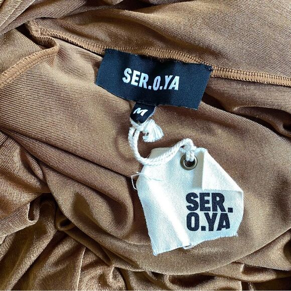 SER.O.YA Kim Brown Mock Neck Bodycon Dress maxi gown $258 NWT M - Picture 13 of 13